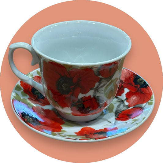 Tea Cup and Saucer- poppy